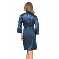 Lacivert Kısa Saten Bride Sabahlık