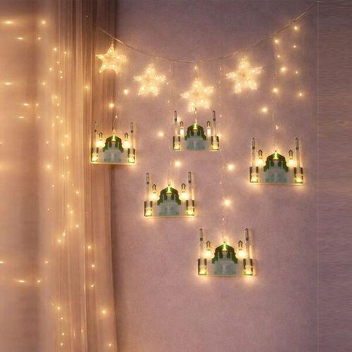 3 Mt Fişli Yeşil Cami Yıldız Ramazan Perde Led