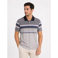 Erkek Flamlı Penye Çizgili Polo Yaka Tişört Kısa Kol Yazlık T-Shirt - Gri