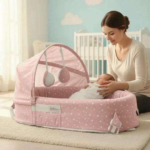 Taşınabilir Portatif Bebek Yatağı,sırt Çantasına Dönüşebilen Portatif Bebek Beşiği (pembe)