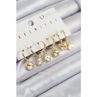 Pirinç Zirkon Taşlı Yonca Model Gold Renk 6'lı Küpe Set