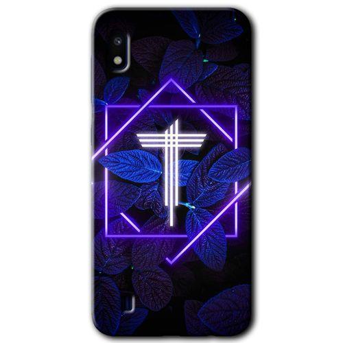 MRCİLETİSİM Samsung Galaxy A10 Kılıf Baskılı Kapak - Dark Neon Yaprak T Harfi +Tam Ekran Koruyucu