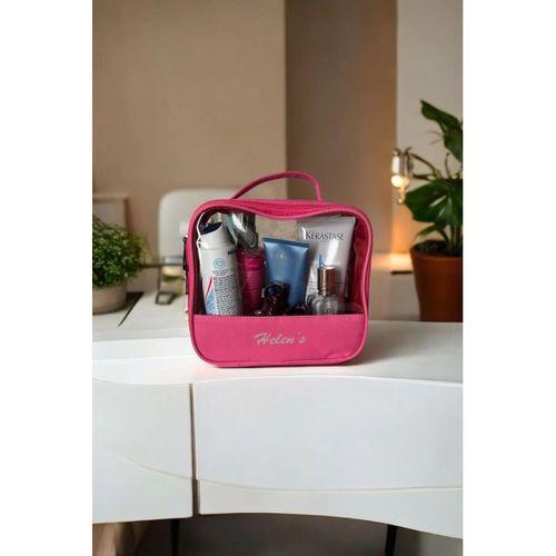 PVC Şeffaf Seyahat Makyaj Kozmetik Çantası (Pembe)