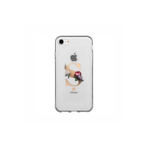 iPhone 8 Şeffaf Kılıf Gold Renkli Çiçekli Ş Harfli Desenli