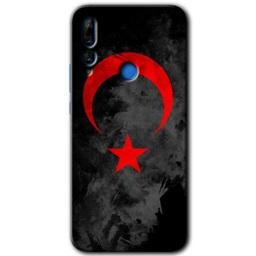 Huawei Y9 Prime 2019 Kılıf Baskılı Kapak - Black Ayyıldız +Tam Kaplayan Mat Seramik