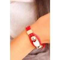 Parlak Taşlı Aksesuarlı Kırmızı Deri Bayan Bileklik