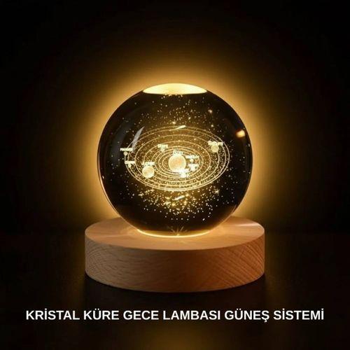 Ahşap Standlı Led Kristal Küre Lazer İşlemeli Dekoratif Obje