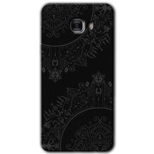 Samsung Galaxy C7 Kılıf HD Desen Baskılı Arka Kapak + Temperli Cam - Siyah Mandala