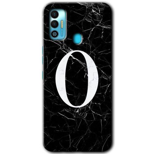 Potkal Hediye Fabrikası Tecno Spark 7T Kılıf HD Desen Baskılı Arka Kapak - Siyah Mermer Desenli O Harfi