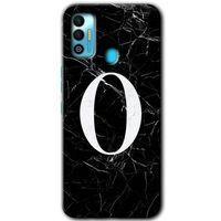 Potkal Hediye Fabrikası Tecno Spark 7T Kılıf HD Desen Baskılı Arka Kapak - Siyah Mermer Desenli O Harfi