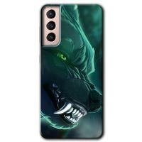 MRCİLETİSİM Samsung Galaxy S21 Kılıf HD Desen Baskılı Arka Kapak + Temperli Cam - Yeşil Kurt