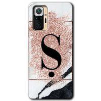 BeRa Aksesuar Xiaomi Redmi Note 10 Pro Kılıf Baskılı Kapak - Pembe Mermer Desenli Ş Harfi +Tam Kaplayan Mat Seramik