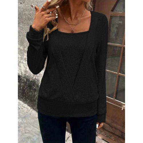 Kadın Uzun Kollu Kruvaze Yaka Kol Ve Etek Ucu Manşet Detay Yumoş Bluz