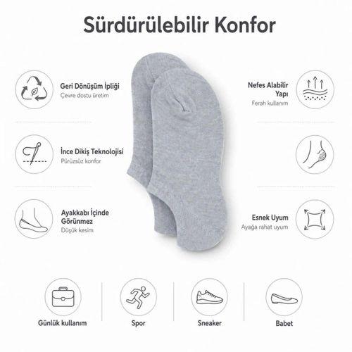 Kadın Görünmez Sneaker Babet Çorap 12'li | Geri Dönüşüm İplikli, Nefes Alan, Siyah Beyaz Gri