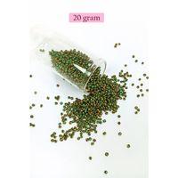 Dökme Cam Kum Boncuk (11/0) 2 mm - 20 Gram - Yeşil Sarı Çizgili - BNC006