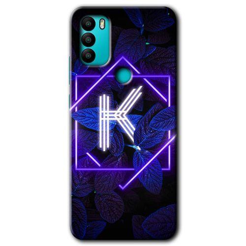 General Mobile GM 21 Plus HD Baskılı Kılıf + 9D Tam Ekran Koruyucu - Dark Neon Yaprak K Harfi