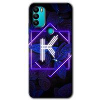 General Mobile GM 21 Plus HD Baskılı Kılıf + 9D Tam Ekran Koruyucu - Dark Neon Yaprak K Harfi