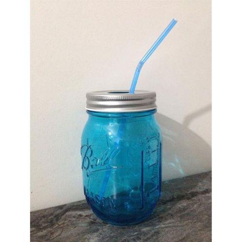 Pipetli Cam Kupa Bardak,Mavi 8X8X10Cm 420Ml