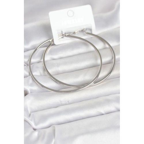 Gümüş Renk Pirinç Köşeli Kenar Halka 72 mm Kadın Küpe