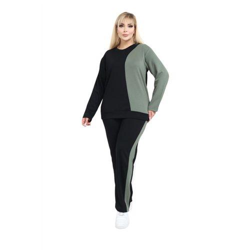 Melsay Butik Siyah Yeşil Renk Bloklu Modal Kadın Eşofman Takımı