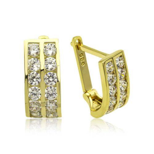 Lucky Life 925 Ayar Gumuss  Gold Çift Sıra Beyaz Taşlı J Lucky Life Lucky Life Kadın Küpe