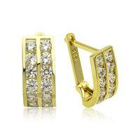 Lucky Life 925 Ayar Gumuss  Gold Çift Sıra Beyaz Taşlı J Lucky Life Lucky Life Kadın Küpe