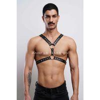 Perçin Detaylı Erkek  Göğüs Harness, Erkek  Parti Giyim - Brfm179