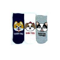 3 Çift Sevimli Köpek Temalı Baskılı Yumuşak Kadın Bilek Çorap