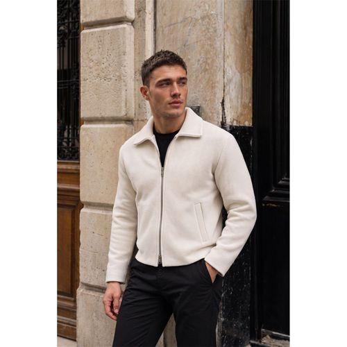 Cantona Polo Yaka Çelik Örgü Çift Cepli Erkek Ceket - Ekru