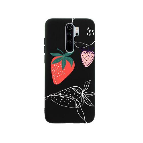 Xiaomi Redmi Note 8 Pro Çilek Desenli Premium Silikonlu Siyah Telefon Kılıfı