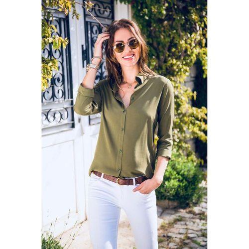 Kadın Uzun Kollu Dokuma Kumaş Klasik Gömlek