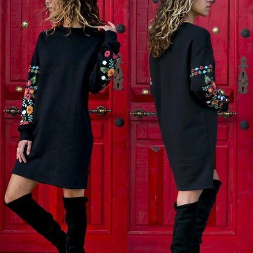 Lucky Life Kadın Iki İplik Kumaş Kolları Nakışlı Bisiklet Yaka Elbise 90cm