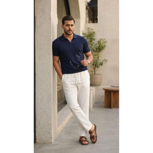 Erkek İç Göstermez Yıkamalı Keten Pantolon