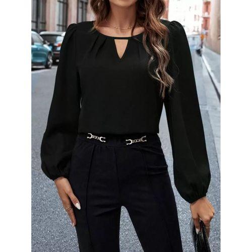 Kadın Uzun Kollu Damla Detaylı Ithal Krep Bluz