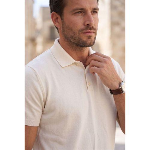 Newman Regular Fit Düğmeli Polo Yaka Viskon Triko Erkek T-Shirt - Ekru