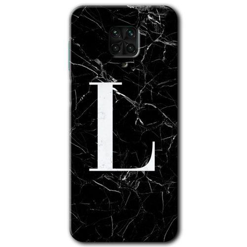 MRCİLETİSİM Xiaomi Redmi Note 9 Pro Kılıf Baskılı Kapak - Siyah Mermer Desenli L Harfi + 5D Tam Kaplayan Cam