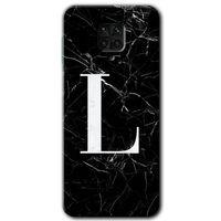 MRCİLETİSİM Xiaomi Redmi Note 9 Pro Kılıf Baskılı Kapak - Siyah Mermer Desenli L Harfi + 5D Tam Kaplayan Cam