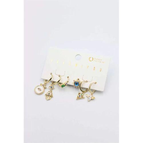 Taşlı Set Küpe - Altın