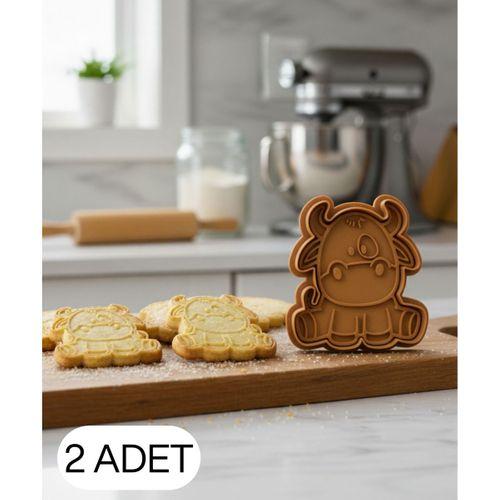 2Li Sevimli İnek Şekillendirici Kalıp Kurabiye Hamur Kesici Oyun ve Seker Hamuru Seti