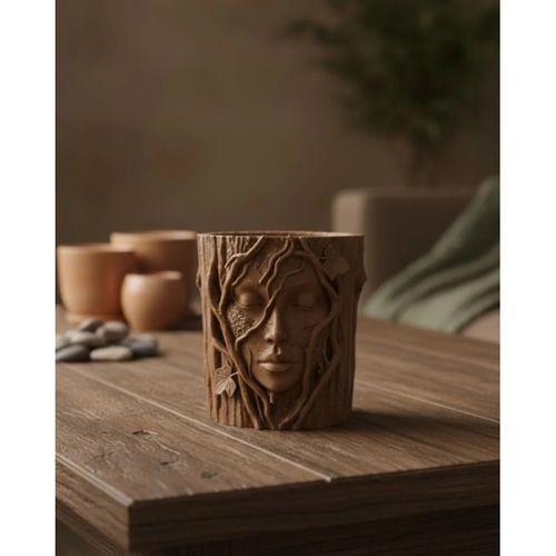 Doğa Temalı Yüz Detaylı Dekoratif Vazo 3d Ağaç Desenli Şık Saksı