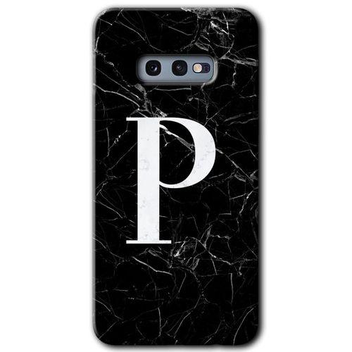 Samsung Galaxy S10e Kılıf Baskılı Kapak - Siyah Mermer Desenli P Harfi + 5D Tam Kaplayan Cam