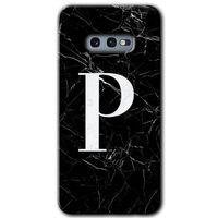 Samsung Galaxy S10e Kılıf Baskılı Kapak - Siyah Mermer Desenli P Harfi + 5D Tam Kaplayan Cam