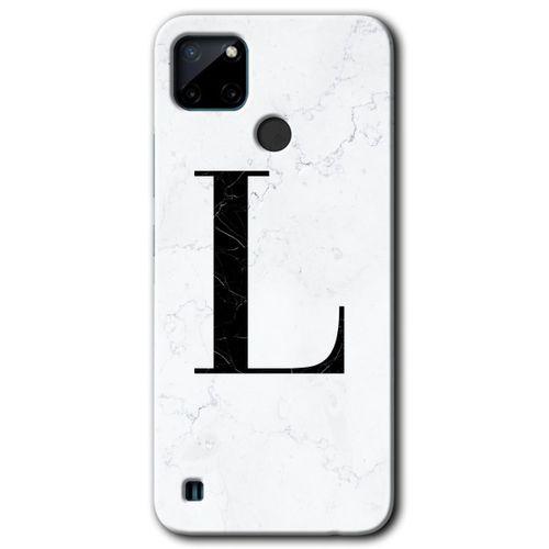 BeRa Aksesuar Realme C21 Kılıf Baskılı Kapak - Beyaz Mermer Desenli L Harfi +Tam Kaplayan Mat Seramik