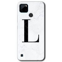 BeRa Aksesuar Realme C21 Kılıf Baskılı Kapak - Beyaz Mermer Desenli L Harfi +Tam Kaplayan Mat Seramik
