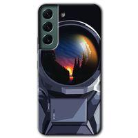 MRCİLETİSİM Samsung Galaxy S22 Plus Kılıf HD Desen Baskılı Arka Kapak + Temperli Cam - Astronot