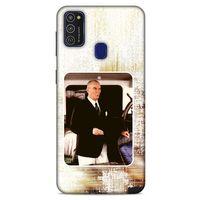 Samsung Galaxy M21 Kılıf Atatürk (24) Darbe Emici Kılıf Eskitilmiş Beyaz