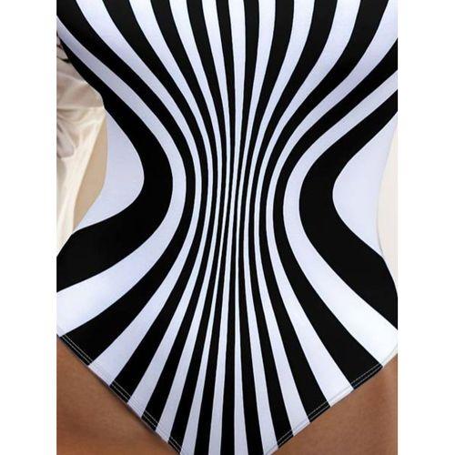 Kadın Yuvarlak Yaka Askılı Zebra Desen Baskılı Dalgıç Mayo