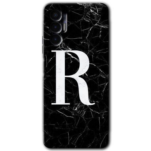 Tecno Spark 8 Pro Kılıf HD Desen Baskılı Arka Kapak - Siyah Mermer Desenli R Harfi