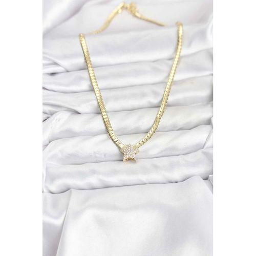 Gold Renk Pirinç Yıldız Zirkon Taşlı Kadın Kolye