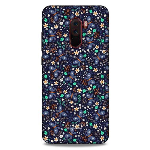 Xiaomi Pocophone F1 Kılıf Kelebek Etkisi (8) Baskılı Kılıf Turkuaz Beyaz